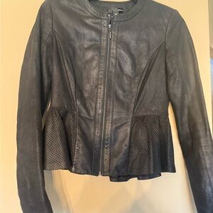 Aqua Black Peplum Leather Jacket